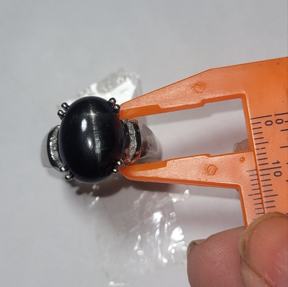 Ring 8 carat Black Tourmaline and Diamond Sterling Silver sz 10 - Picture 7 of 7